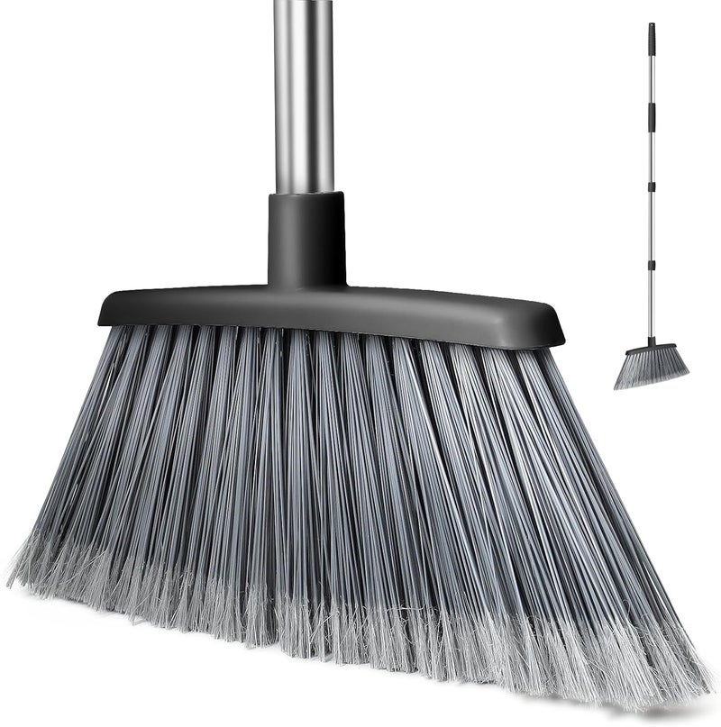 QCFOLY Broom, Outdoor Brooms for Sweeping Indoor, Adjustable 55" Pet Hair Removal Heavy Duty Broom for Floors Home Kitchen Garage Commercial Patio Industrial Snow (Black) - Image 1
